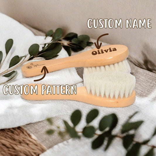 Custom Baby Hair Brush-Engraved Flower Hair Brush-Personalized Handle Wool Soft Brush-Wooden Hairbrush-Newborn Baby Gift-Baby Girl-Baby Boy