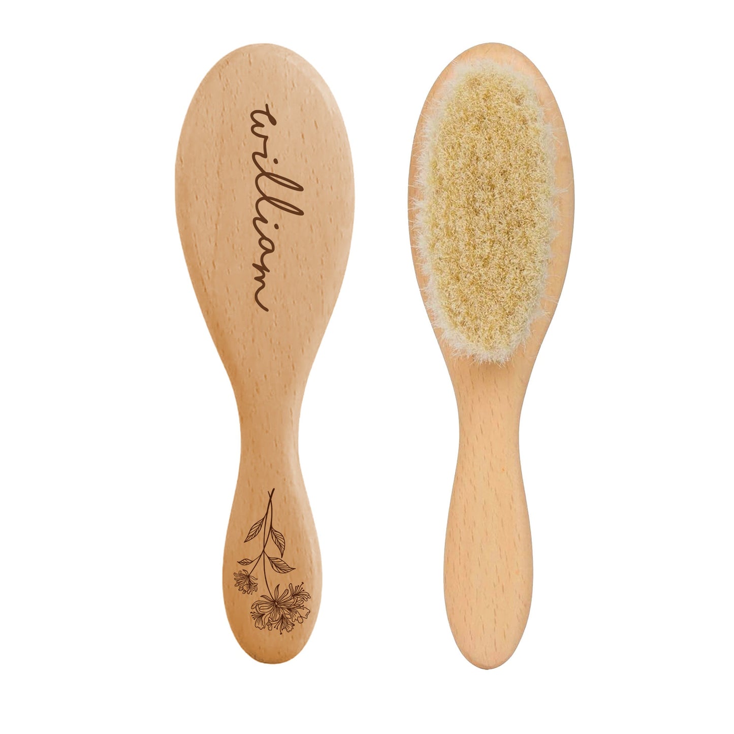 Custom Baby Hair Brush-Engraved Flower Hair Brush-Personalized Handle Wool Soft Brush-Wooden Hairbrush-Newborn Baby Gift-Baby Girl-Baby Boy