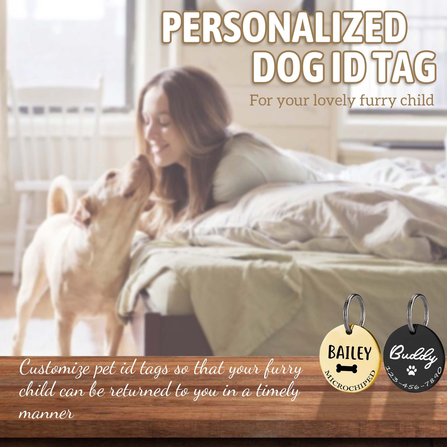 Custom Dog Tag, Personalized Dog Name Tag, Pet Tag, Pet ID Tag, Round Cat Tag, Engraved Dog and Cat ID Tag on Front, Stainless Steel Dog Tag