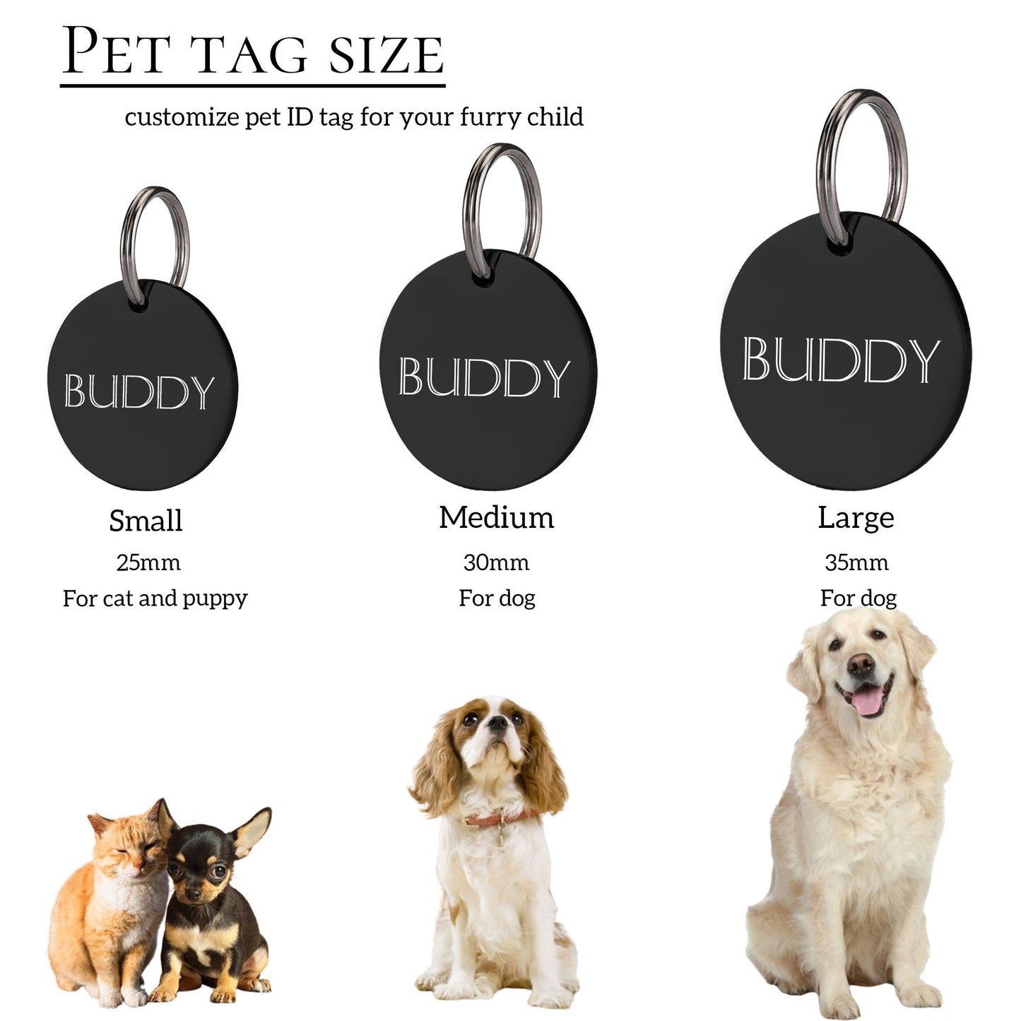 Dog Tag, Pet Tag, Custom Dog Name Tag, Personalized Dog ID Tag, Engraved Name Tag for Dog & Cat, Stainless Steel Silent Tag, Dog Collar Tag