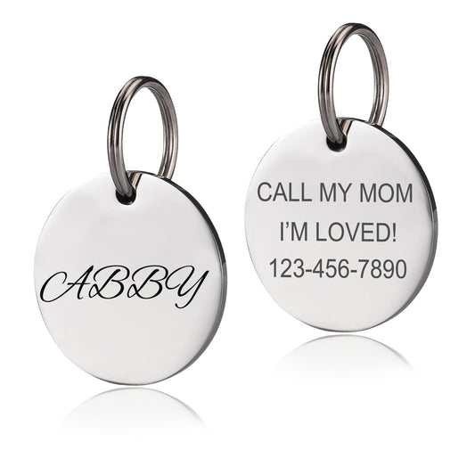 Dog Tag, Pet Tag, Custom Dog Name Tag, Personalized Dog ID Tag, Engraved Name Tag for Dog & Cat, Stainless Steel Silent Tag, Dog Collar Tag