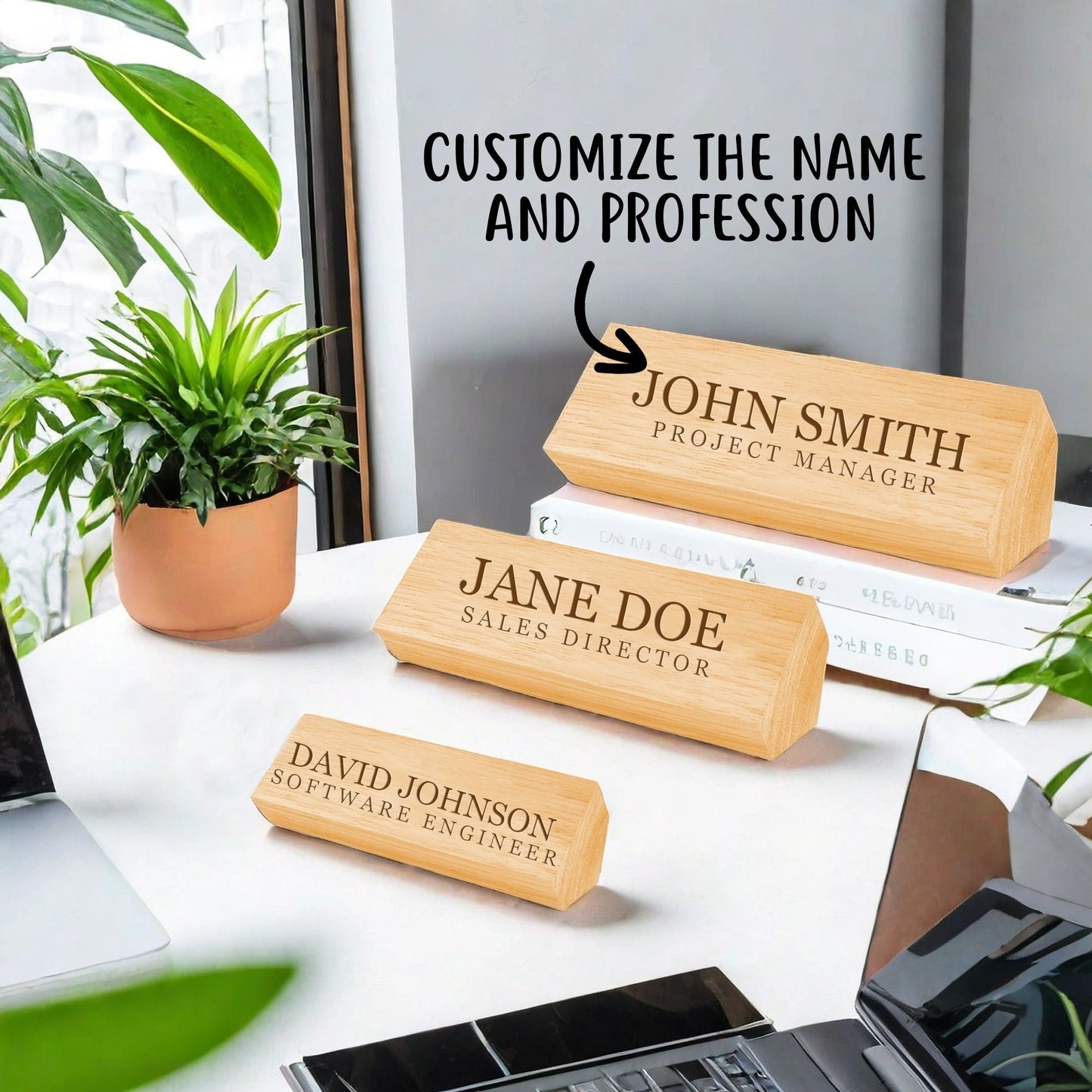 Custom Desk Name Plate, Engraved Solid Wood Desk Name Plate, Personalized Name Sign, Custom Desk Wedge, Executive Desk Name, Office Gift
