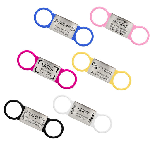 Custom Dog Name Tag, Slide On Pet Tag, Silent Dog Tag, Personalized Pet Dog ID Tag, Silicone Cat Collar Tag, Engraved Steel Pet Cat Name Tag