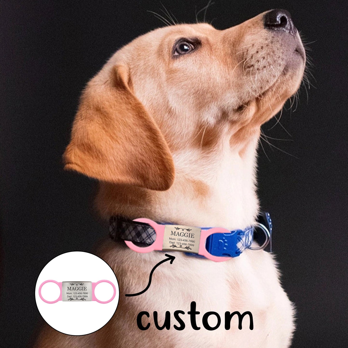 Custom Dog Name Tag, Slide On Pet Tag, Silent Dog Tag, Personalized Pet Dog ID Tag, Silicone Cat Collar Tag, Engraved Steel Pet Cat Name Tag