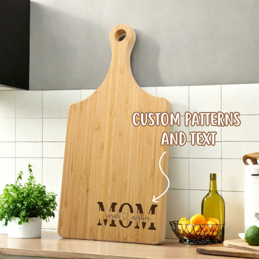 Custom Charcuterie Board, Personalized Cutting Board, Bamboo Cheese Board, Engraved Serving Board with Handle, Housewarming, Engagement Gift