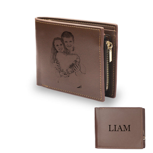 Personalized Men Wallet, Custom Photo Leather Wallet, Engraved Picture Leather Wallet, Memory Gift for Dad, Anniversary Gift for Boyfriend