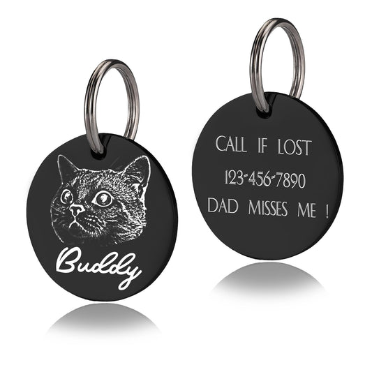 Custom Photo Dog Tag, Personalized Dog Tag, Pet Name Tag, Dog and Cat ID Tag, Stainless Steel Pet Tag, Round Cat Tag, Custom Pet Collar Tag