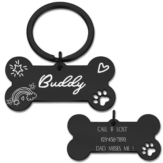 Dog Tag, Dog Collar Tag, Custom Dog Name Tag, Custom Pet ID Tag, Double Sided Pet Tag, Personalized Engraved Dog and Cat Tag, Bone Dog Tag