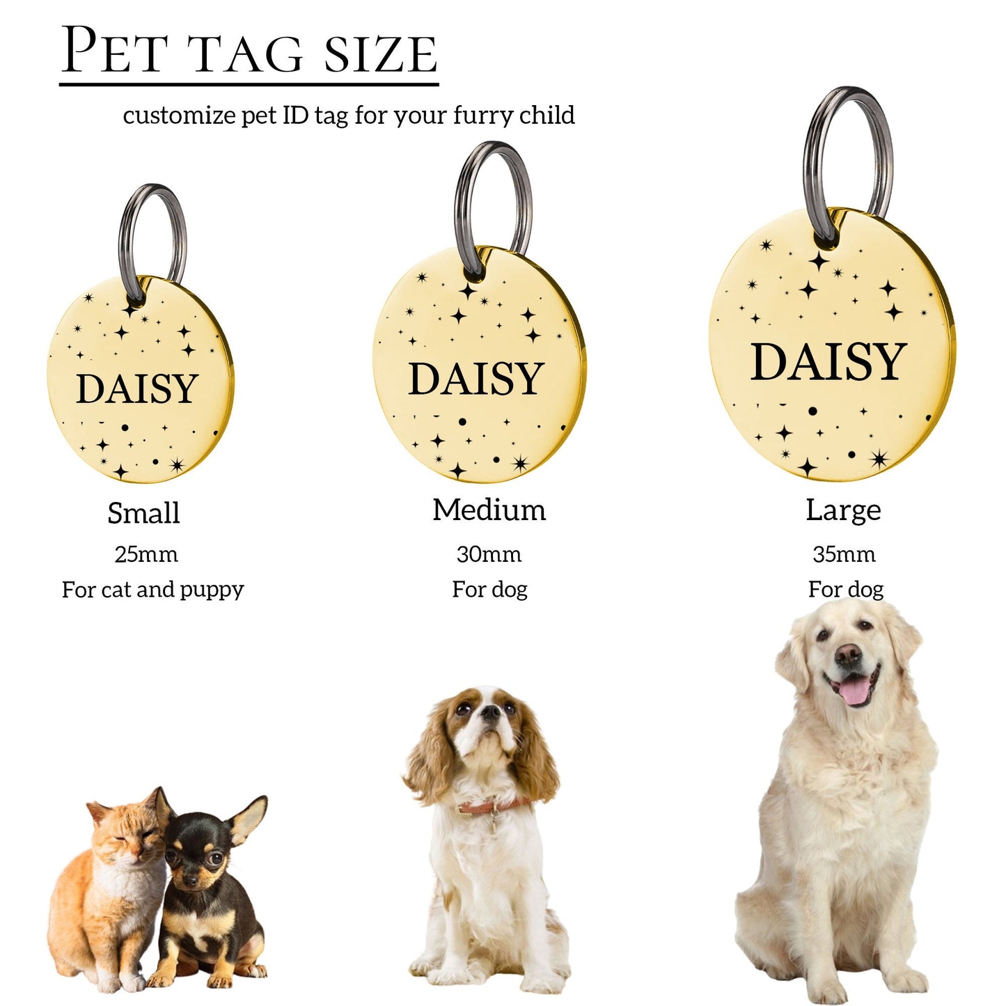 Personalized Dog Tag Custom Dog Name Tag Pet ID Collar Tag Cat Tag Cat Collar Tag Dog ID Tag Stainless Steel Round Pet Tag Silent Dog Tag