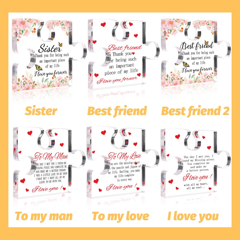 Puzzle Shape Acrylic Block, Engraved Print Acrylic Block, Stand Acrylic Block, Table Decor, Acrylic Plaque, Gift for Dad Mom Family Friends