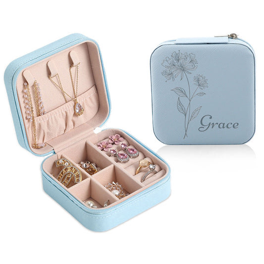 Birth Flower Jewelry Box, Custom Floral Jewelry Box, Personalized Jewelry Organizer, Portable Travel Jewelry Box, Honeymoon Birthday Gift