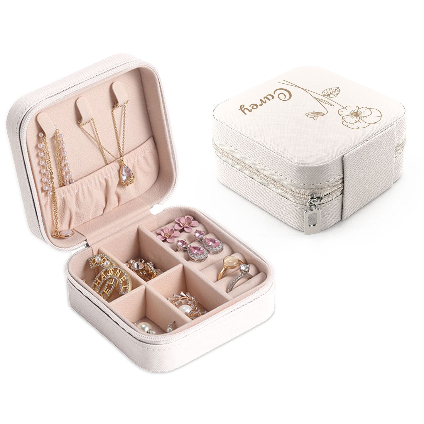 Birth Flower Jewelry Box, Custom Floral Jewelry Box, Personalized Jewelry Organizer, Portable Travel Jewelry Box, Honeymoon Birthday Gift