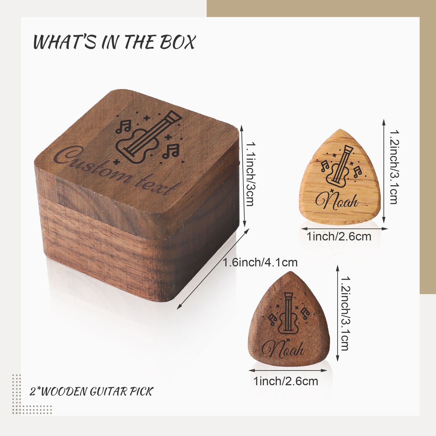 Personalized Wood Guitar Pick with Case, Custom Guitar Plectrum Holder, Unique Engraved Guitar Plectrum Organizer, Gift for Guitar Player