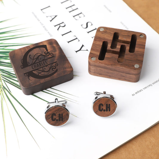 Custom Unique Cufflinks - Personalized Cuff Link with Wood Box - Engraved Cufflinks - Bachelor Party Gift - Gifts for Groomsmen Best Man