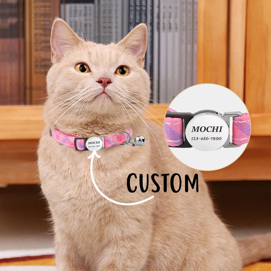 Personalized Colorful Floral Cat Collar, Custom Cat Collar with Silver Bell, Engraved Pet Name Tag, Custom Engraved Kitten ID Safety Buckle