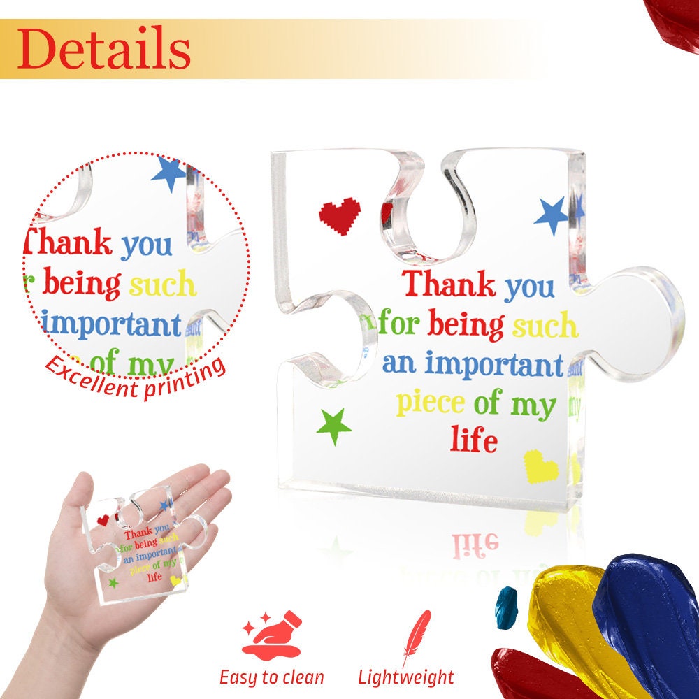 Engraved Acrylic Block Puzzle, Acrylic Plaque with Printed Thank You Signs, Puzzle Acrylic Stand Table Decor, Teacher Appreciation Gifts
