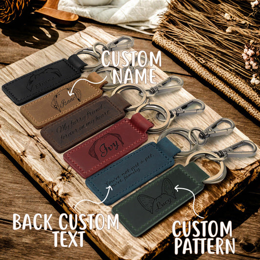 Custom Dog Ears Outline Keychain, Personalized Leather Key Chain, Dog Breed Ears Key Fob, Pet Name Key Chain, Diaper Bag Tag, Best Gift