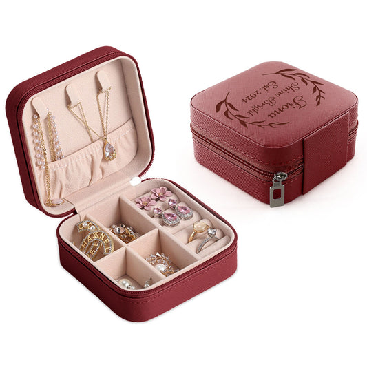 Engraved Jewelry Box, Personalized Custom Jewelry Organizer, Square Travel Jewelry Box, Wedding Gift for Bridesmaid, Birthday Gift for Women