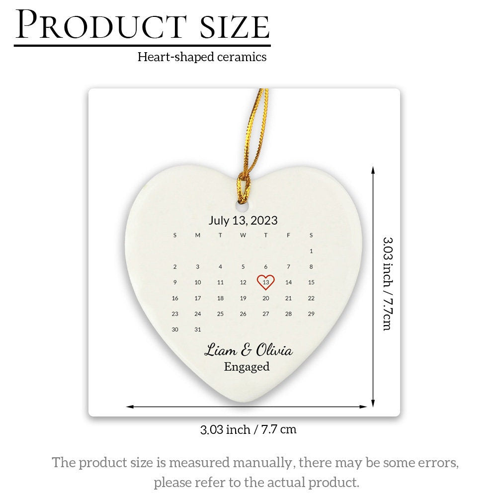 Custom Engaged Ornament, Personalized Engagement Ornament, Calendar Ornament, Engagement Announcement, Ceramic Ornament Gift for Couples