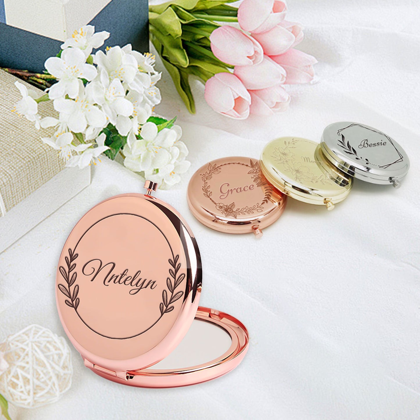 Custom Engraved Compact Mirror, Personalized Make Up Mirror, Exquisite Pocket Mirror, Bridesmaid Proposals Gifts, Birthday Gifts for Bestie