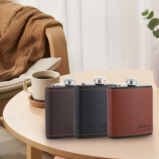 Personalized Flask, Leather Flask, Custom Engraved Flask, Hip Flask for Men, Groomsmen Flask, Wedding Gift for Best Man, Gifts for Husband