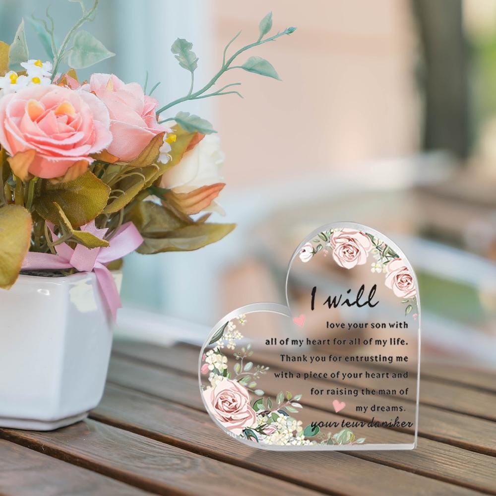 Acrylic Hart Shape Block, Acrylic Heart Keepsake, Flower Message Sign, Acrylic Block, Acrylic Plaque Stand, Thank you Gift for Mom Friend