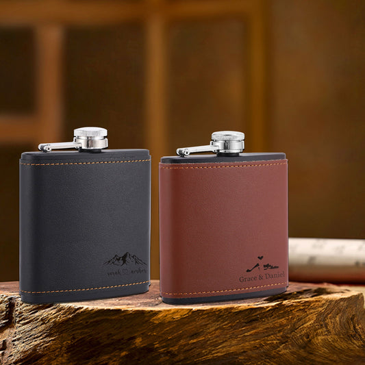 Personalized Hip Flask, Engraved Leather Flask, Custom Groomsmen, Birthday Gift for Dad, Wedding Gift for Best Men, Bachelor Party Gifts