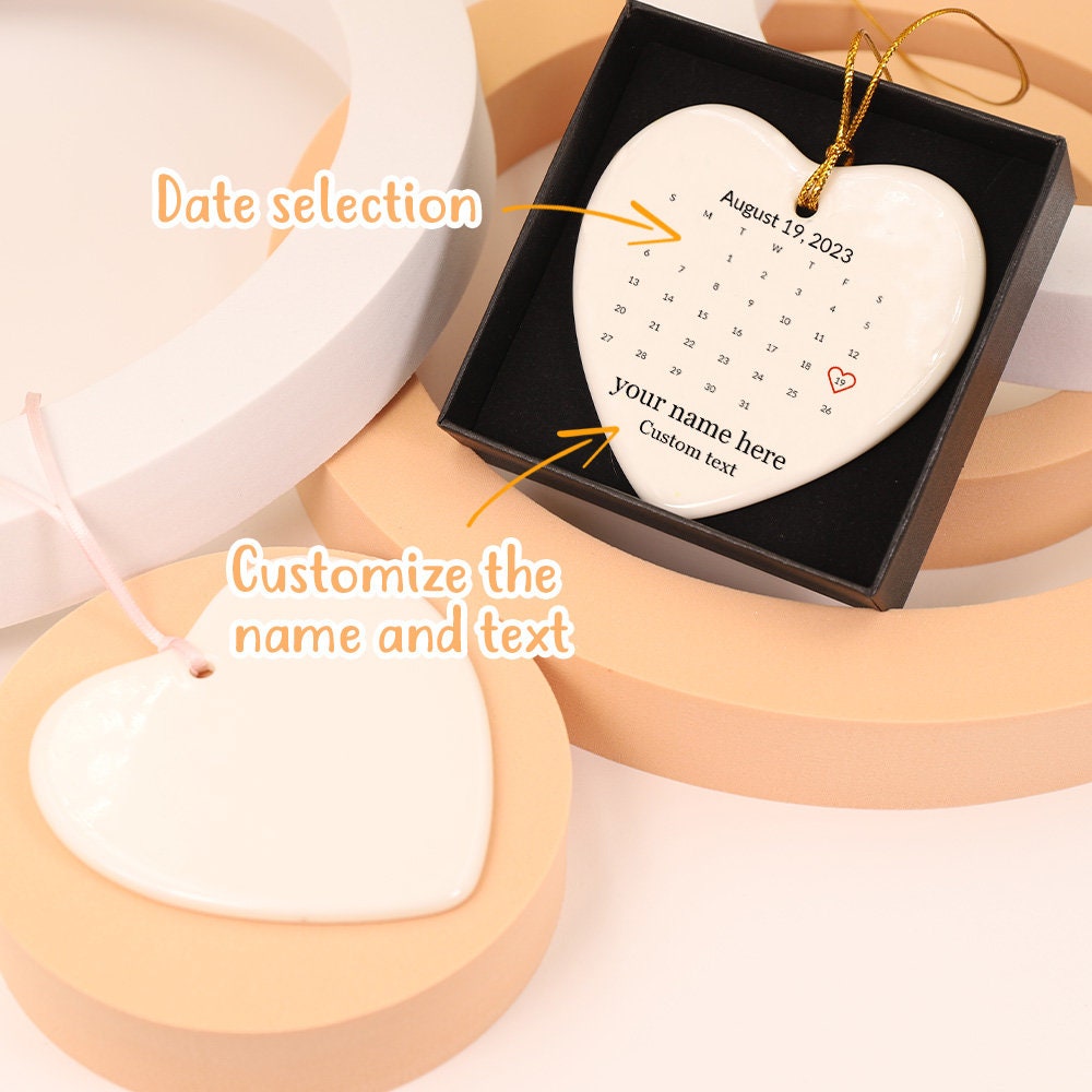 Custom Engaged Ornament, Personalized Engagement Ornament, Calendar Ornament, Engagement Announcement, Ceramic Ornament Gift for Couples
