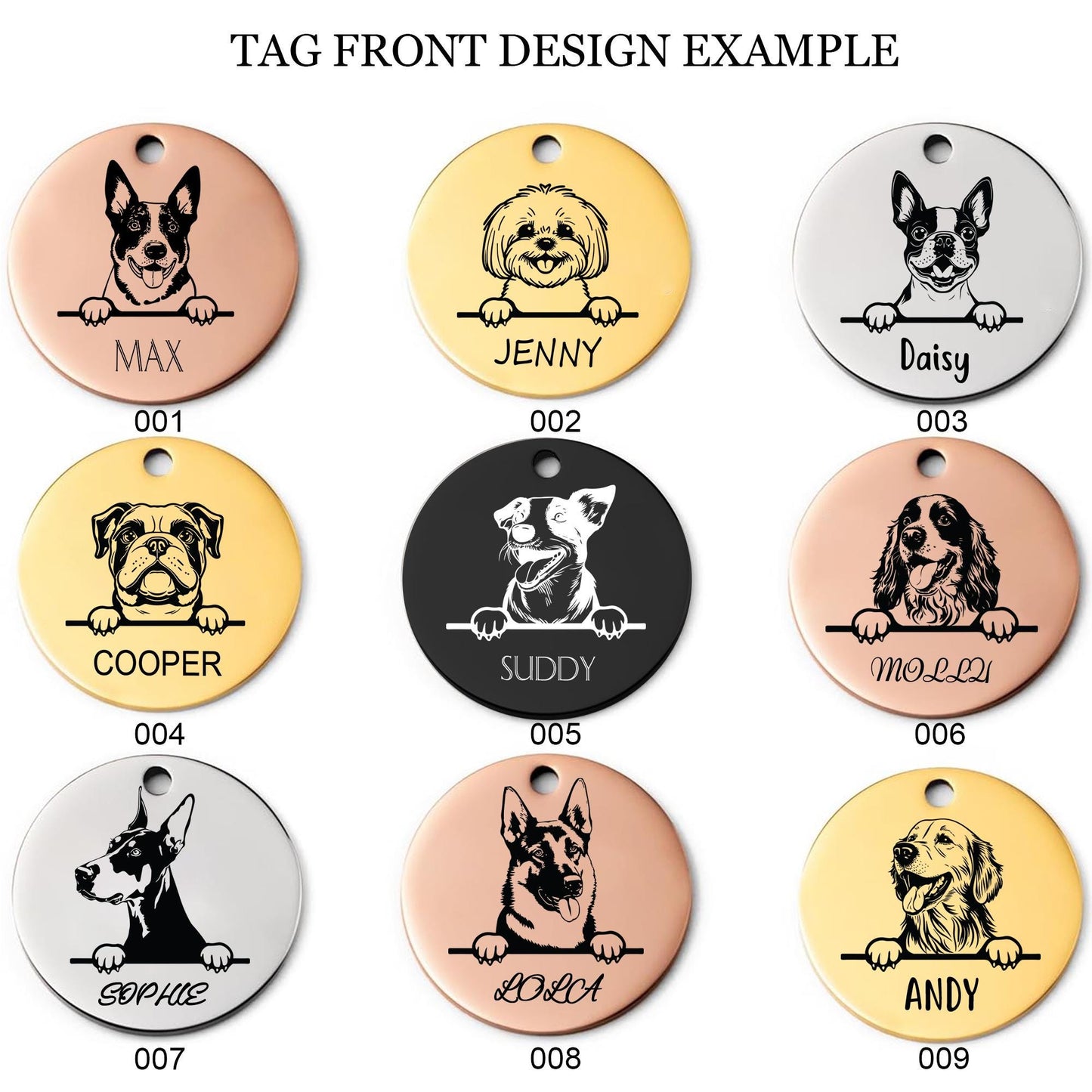 Personalized Pet Tag - Custom Dog ID Tag - Dog Portrait Tag - Engraved Pet Name Tag - Stainless Steel Dog Collar Tag - Gifts for your Pet