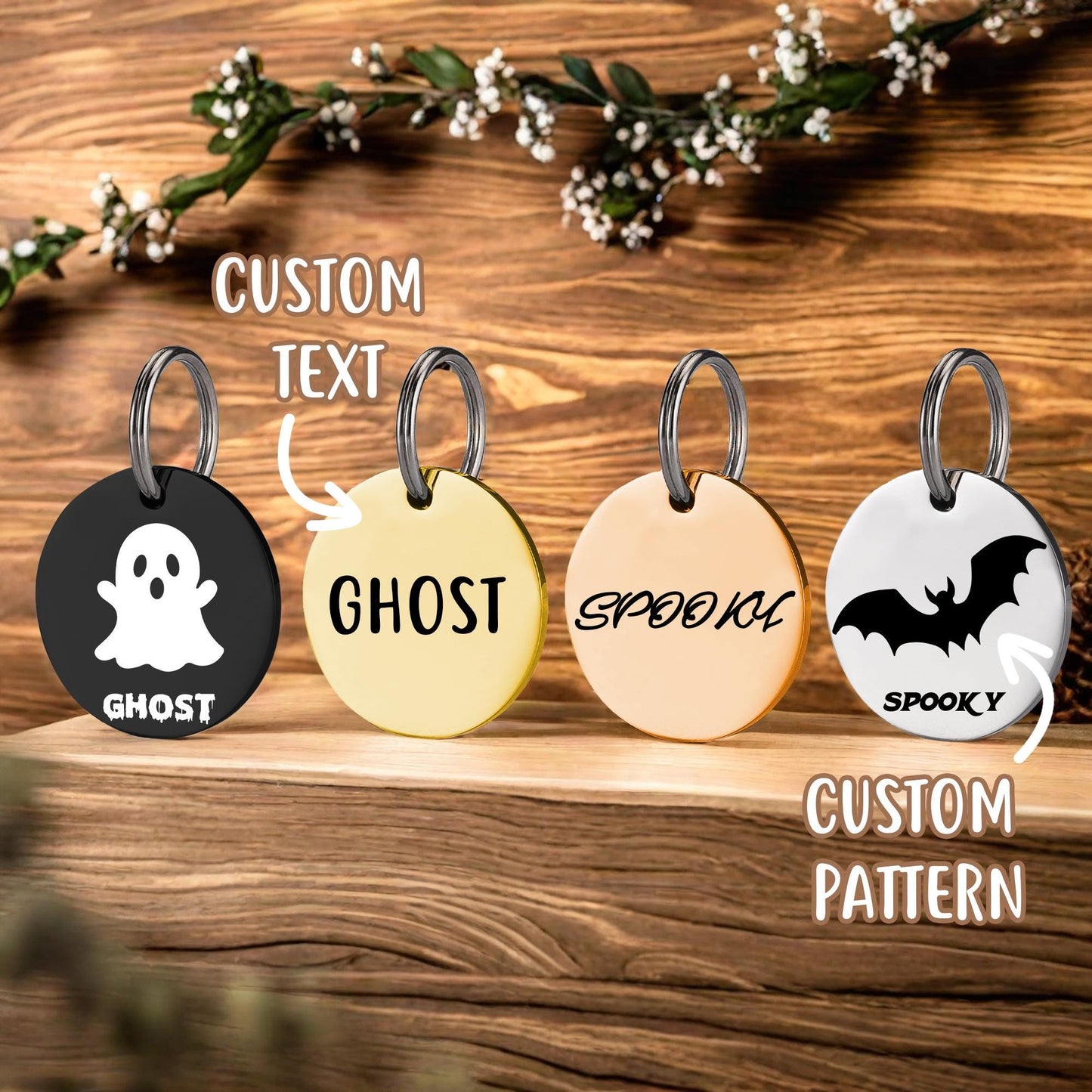 Custom Dog Tag - Personalized Pet Tag - Engraved Cat Name Tag - Dog ID Tag - Halloween Pet Tag - Round Cat Tag - Halloween Gifts for Pets