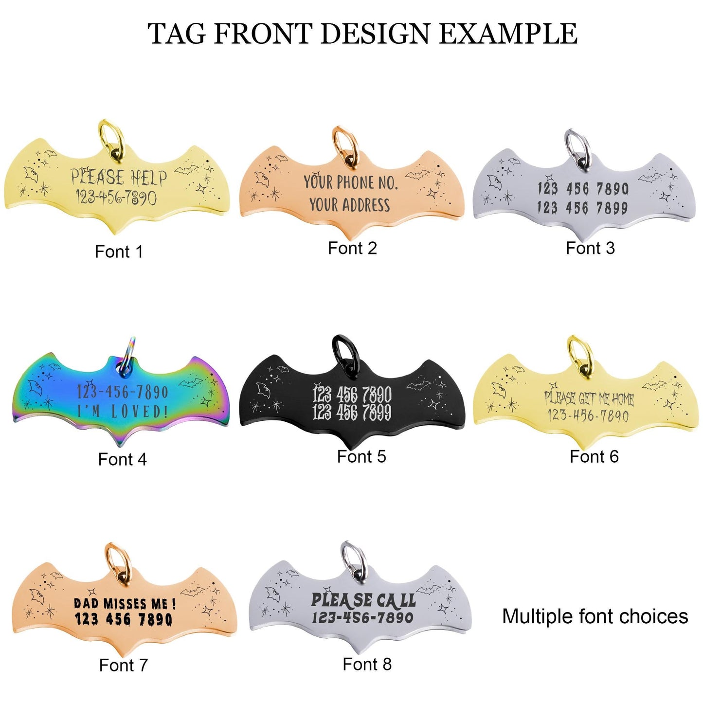 Custom Bat Dog Tag Personalized Pet Name Tag Engraved Metal Dog ID Tag Bat-Shaped Pet Collar Tag Halloween Gifts for Dog Cat Puppy