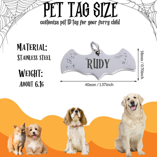 Custom Bat Dog Tag Personalized Pet Name Tag Engraved Metal Dog ID Tag Bat-Shaped Pet Collar Tag Halloween Gifts for Dog Cat Puppy
