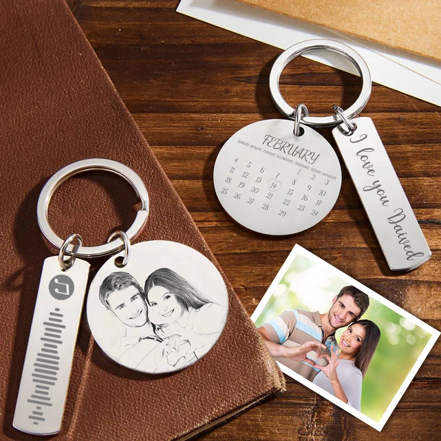 Custom Photo, Calendar, Music Code & Engraved Message-Heartfelt Memories Personalized Stainless Steel Key Chains