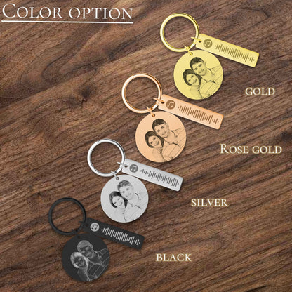 Custom Photo, Calendar, Music Code & Engraved Message-Heartfelt Memories Personalized Stainless Steel Key Chains