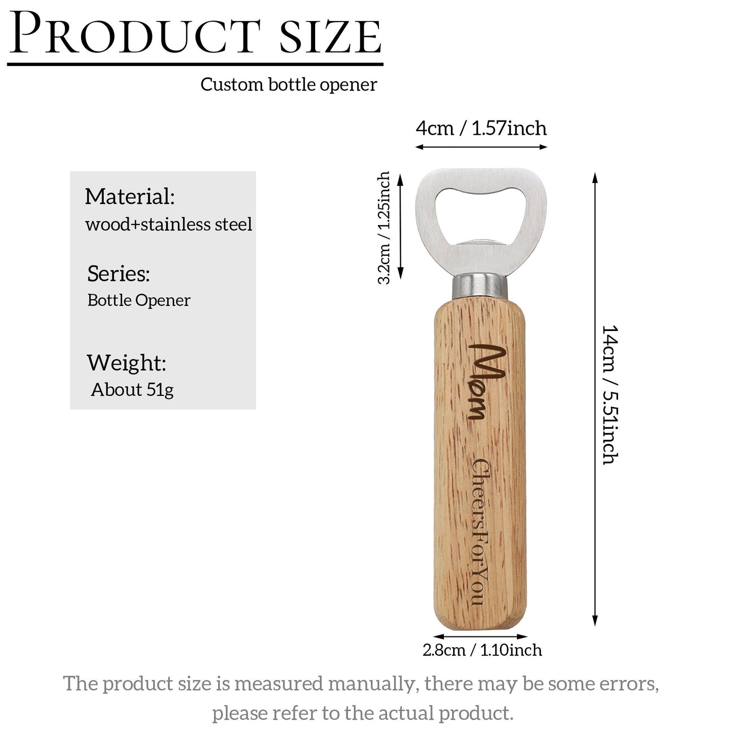 Personalized Bottle Opener, Wooden Handle Bottle Opener, Custom Laser Engraved Bottle Openers, Fathers Day, Birthday, Wedding Gift for Him