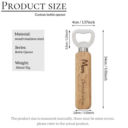 Personalized Bottle Opener, Wooden Handle Bottle Opener, Custom Laser Engraved Bottle Openers, Fathers Day, Birthday, Wedding Gift for Him