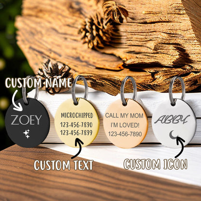 Dog Collar Tag, Dog Tag, Custom Pet Tag, Personalized Cat Tag, Dog Name Tag, Cat ID Tag, Engraved Pet Tag on Front and Back, Round Dog Tag