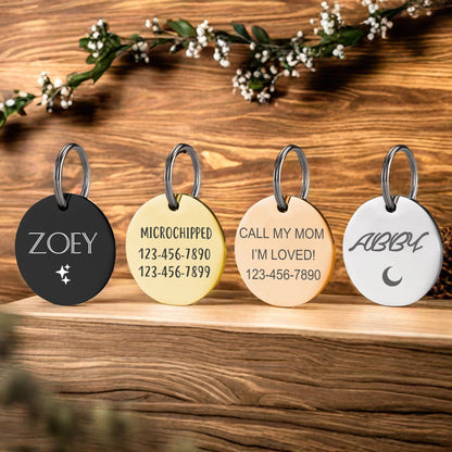 Dog Collar Tag, Dog Tag, Custom Pet Tag, Personalized Cat Tag, Dog Name Tag, Cat ID Tag, Engraved Pet Tag on Front and Back, Round Dog Tag