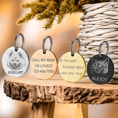 Custom Photo Dog Tag, Personalized Dog Tag, Pet Name Tag, Dog and Cat ID Tag, Stainless Steel Pet Tag, Round Cat Tag, Custom Pet Collar Tag