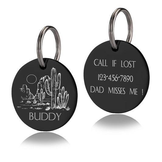 Personalized Dog Tag Custom Dog Name Tag Pet ID Collar Tag Cat Tag Cat Collar Tag Dog ID Tag Stainless Steel Round Pet Tag Silent Dog Tag