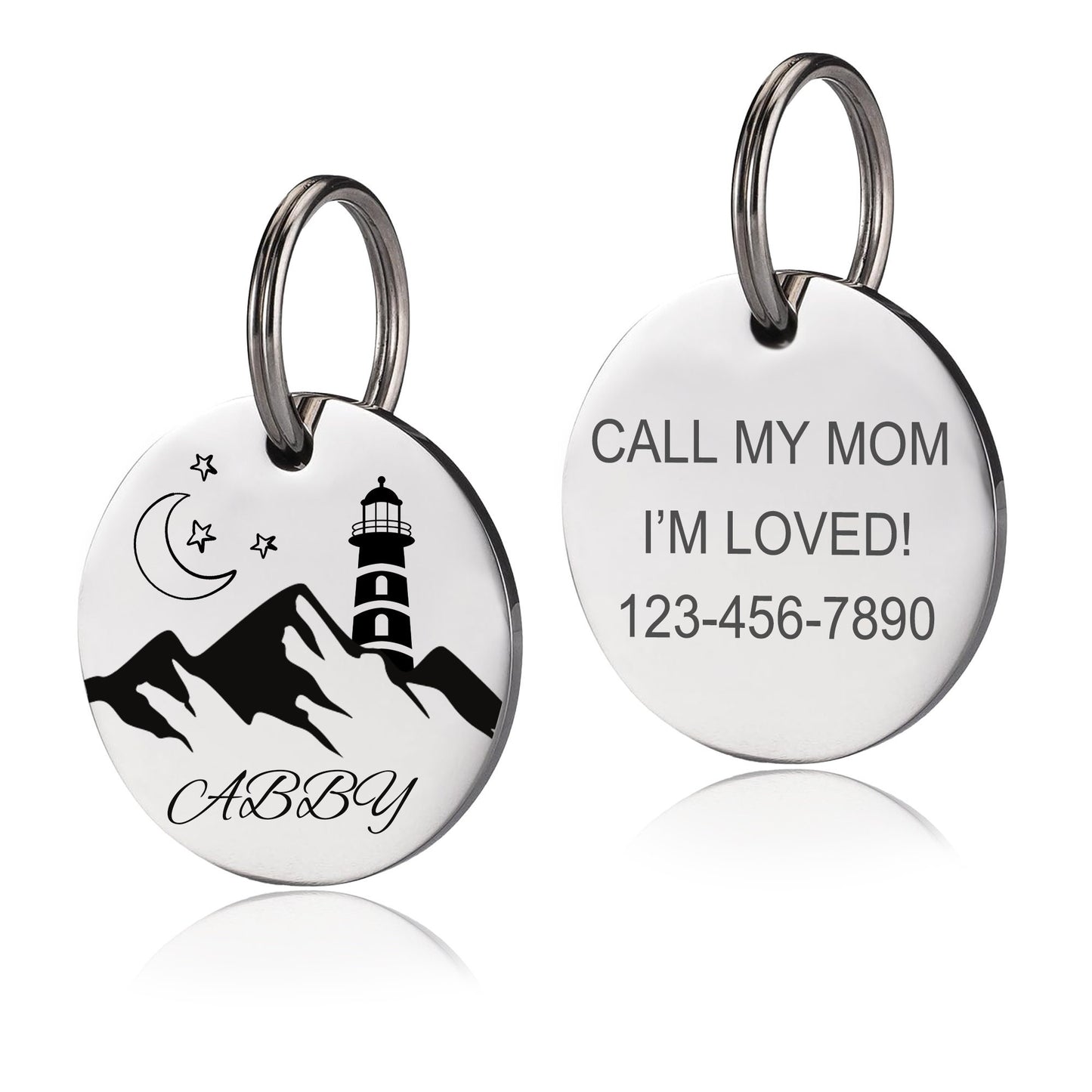 Personalized Dog Tag Custom Dog Name Tag Pet ID Collar Tag Cat Tag Cat Collar Tag Dog ID Tag Stainless Steel Round Pet Tag Silent Dog Tag