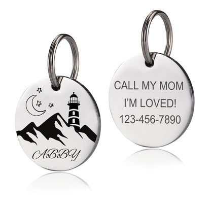 Personalized Dog Tag Custom Dog Name Tag Pet ID Collar Tag Cat Tag Cat Collar Tag Dog ID Tag Stainless Steel Round Pet Tag Silent Dog Tag