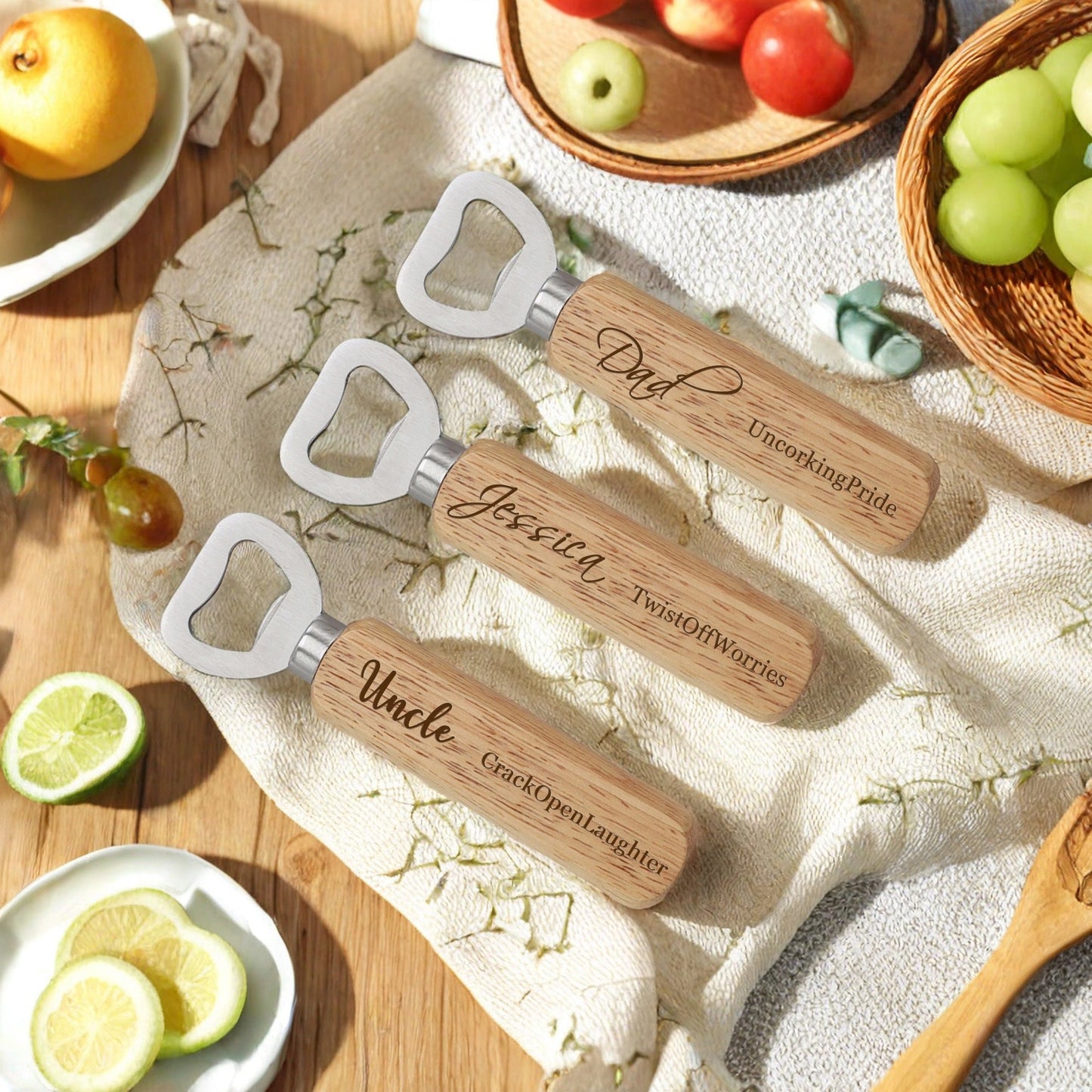 Personalized Bottle Opener, Wooden Handle Bottle Opener, Custom Laser Engraved Bottle Openers, Fathers Day, Birthday, Wedding Gift for Him