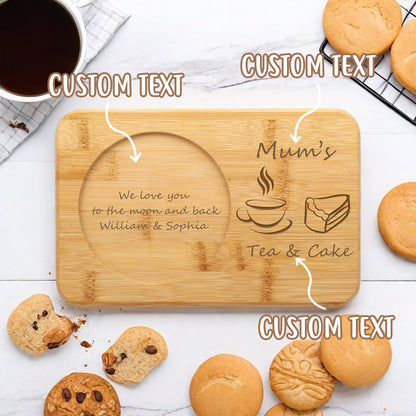 Custom Tea & Biscuits Board, Engraved Bamboo Treat Tray, Personalized Afternoon Tea Tray, Serving Board, Gift for Mom Grandma, Snack Tray