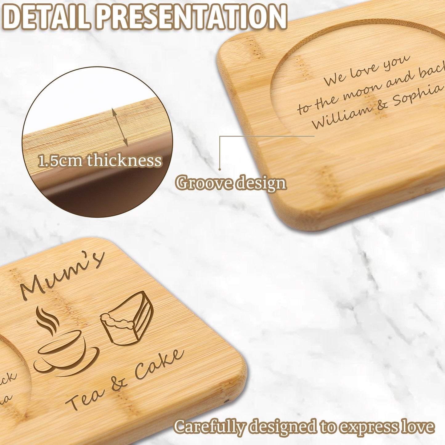 Custom Tea & Biscuits Board, Engraved Bamboo Treat Tray, Personalized Afternoon Tea Tray, Serving Board, Gift for Mom Grandma, Snack Tray