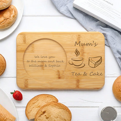 Custom Tea & Biscuits Board, Engraved Bamboo Treat Tray, Personalized Afternoon Tea Tray, Serving Board, Gift for Mom Grandma, Snack Tray