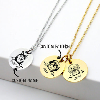 Custom Pet Portrait Necklace, Personalized Dog Jewelry, Engraving Cat Portrait, Pet Memorial Jewelry, Gift for Dog Mom, Gift for Pet Lover