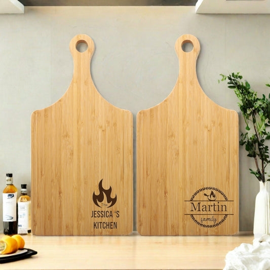 Custom Charcuterie Board, Personalized Cutting Board, Bamboo Cheese Board, Engraved Serving Board with Handle, Housewarming, Engagement Gift