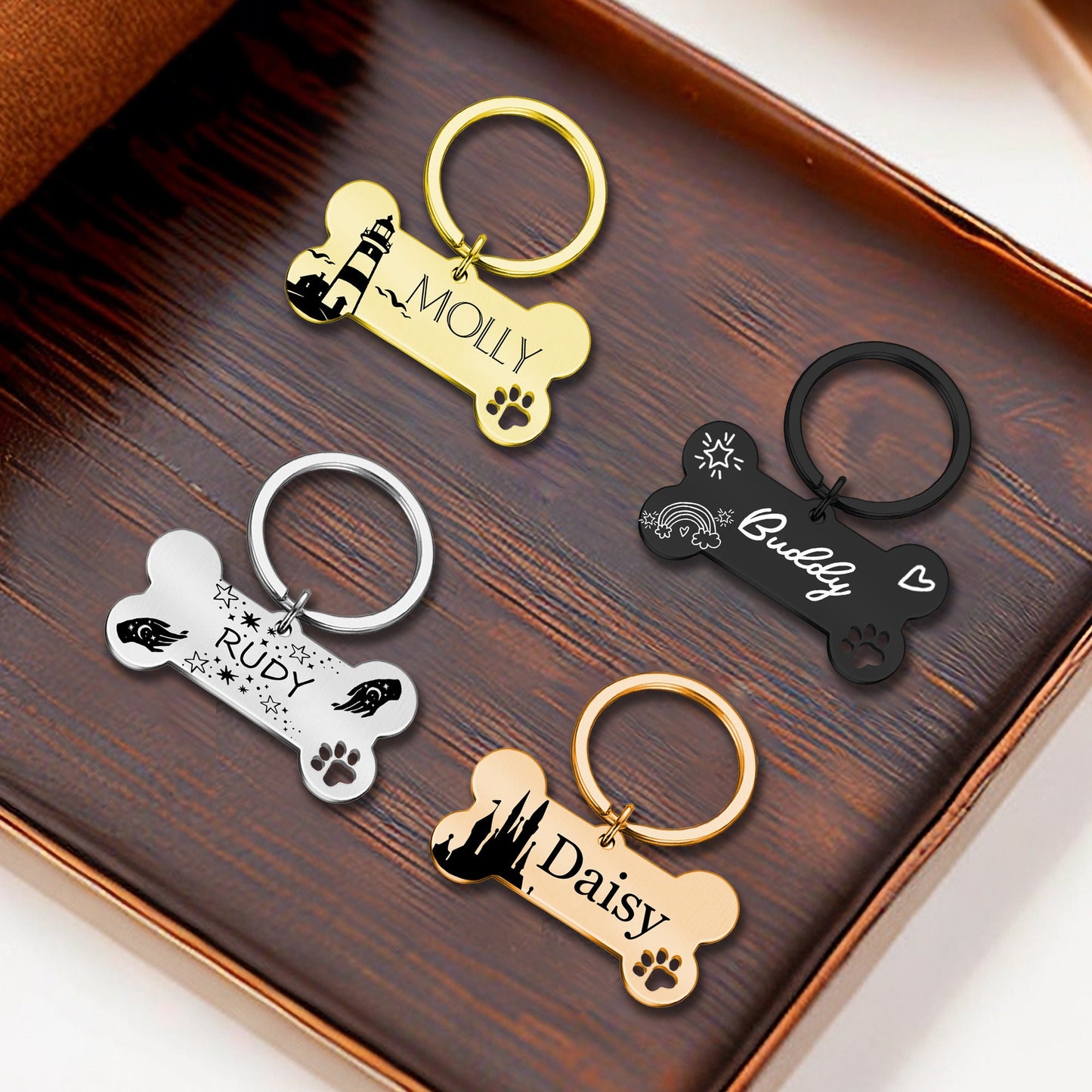 Dog Tag, Dog Collar Tag, Custom Dog Name Tag, Custom Pet ID Tag, Double Sided Pet Tag, Personalized Engraved Dog and Cat Tag, Bone Dog Tag