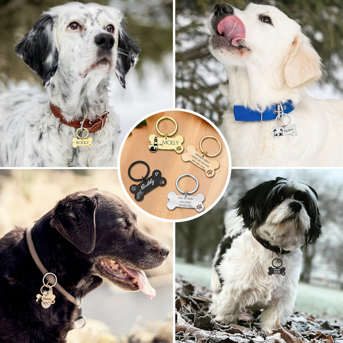 Dog Tag, Dog Collar Tag, Custom Dog Name Tag, Custom Pet ID Tag, Double Sided Pet Tag, Personalized Engraved Dog and Cat Tag, Bone Dog Tag